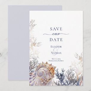 Aquarell-Meeresschnecken-Korallen-Hochzeit "Save t Save The Date
