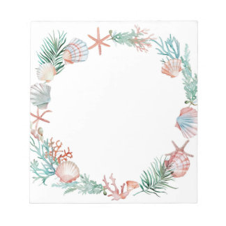 Aquarell-Meeresschnecken-Kranz Küstenrahmen-Design Notizblock