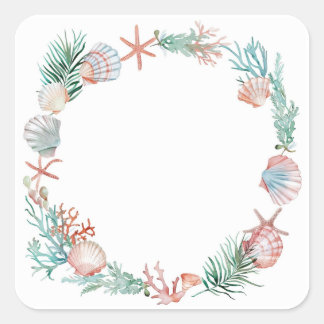Aquarell-Meeresschnecken-Kranz Küstenrahmen-Design Quadratischer Aufkleber