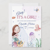 Aquarell Meereswelt Mermaid Kinderdusche Einladung (Vorderseite)