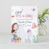 Aquarell Meereswelt Mermaid Kinderdusche Einladung (Stehend Vorderseite)