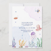Aquarell Meereswelt Mermaid Kinderdusche Einladung (Rückseite)