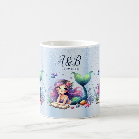 Aquarell Meerjungfrau Niedlich Schöne Kaffeetasse (Mittel)