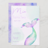 Aquarell Meerjungfrau Schwanz Meerjungfrau Geburts Einladung (Vorne/Hinten)