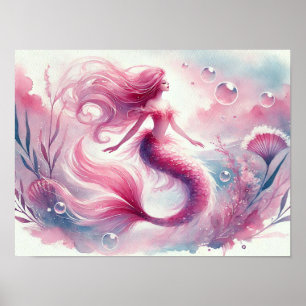 Aquarell-Meerjungfrau-Wandkunst  Poster
