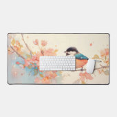 Aquarell-Meise Pfirsichblüte Koralle Orange Schreibtischunterlage (Tastatur & Maus)