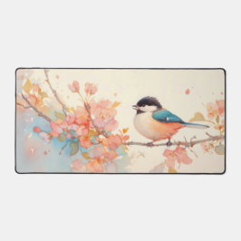 Aquarell-Meise Pfirsichblüte Koralle Orange Schreibtischunterlage