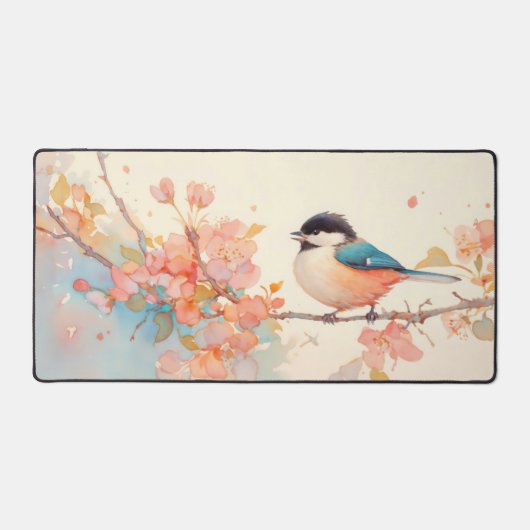 Aquarell-Meise Pfirsichblüte Koralle Orange Schreibtischunterlage (Vorderseite)