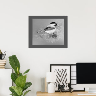Aquarell-Meise-Vogel-Tannenzapfen-Naturkunst Poster