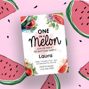 Aquarell-Melone - Einladung zur 1. Geburtstagsfeie
