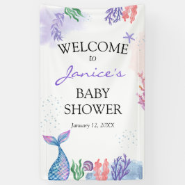 Aquarell Mermaid Baby Dusche Begrüßungszeichen Banner