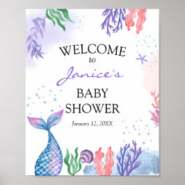 Aquarell Mermaid Baby Dusche Begrüßungszeichen Poster