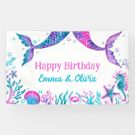 Aquarell Mermaids Joint Sisters Birthday Banner