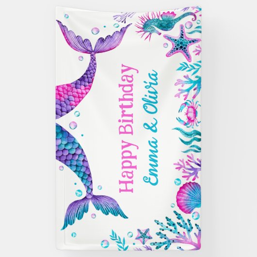 Aquarell Mermaids Joint Sisters Birthday Banner (Vertikal)