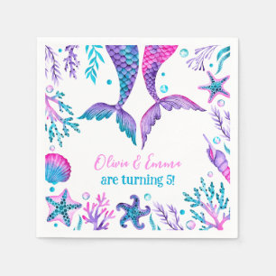 Aquarell Mermaids Joint Sisters Birthday Serviette