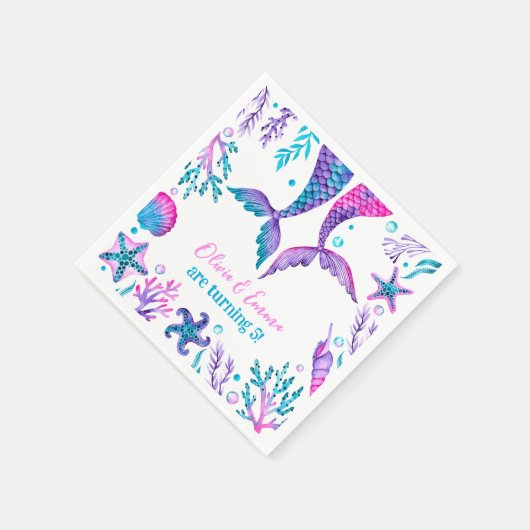 Aquarell Mermaids Joint Sisters Birthday Serviette (Ecke)