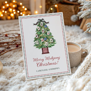 Aquarell Merry Mahjong Weihnachtsbaum Feiertagskarte