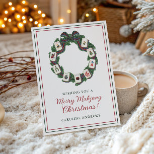 Aquarell Merry Mahjong Weihnachtskranz Feiertagskarte