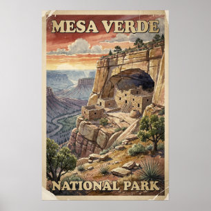 Aquarell Mesa Verde Nationalpark Retro Poster