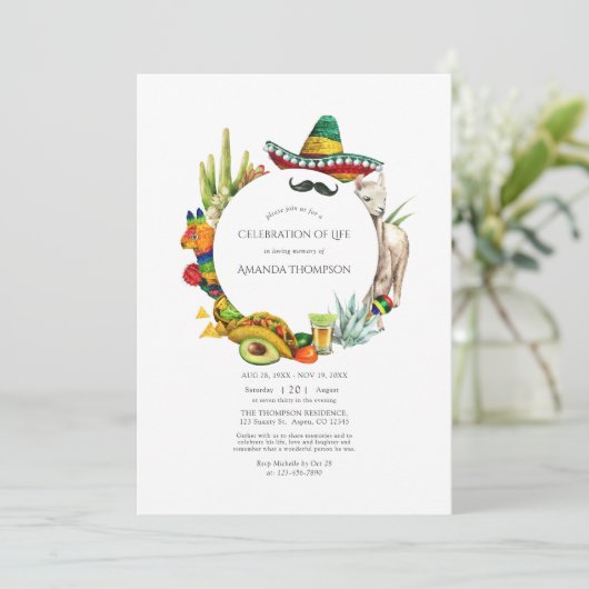Aquarell Mexican Fiesta Celebration of Life Einladung (Stehend Vorderseite)