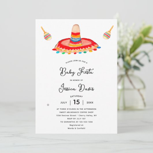 Aquarell Mexican Sombrero Baby Shower Fiesta Einladung (Stehend Vorderseite)