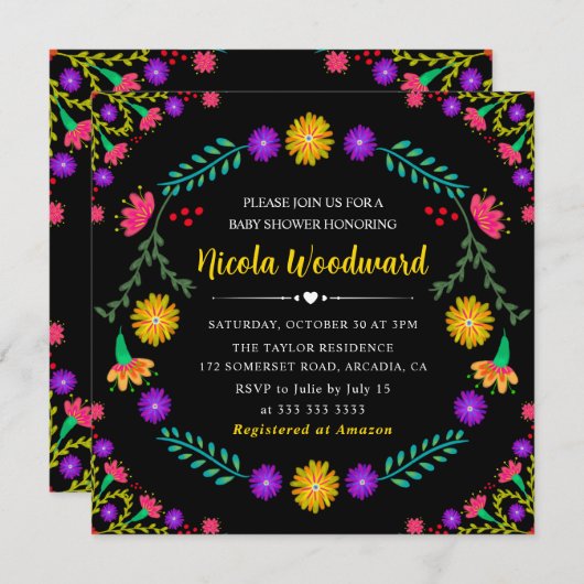 Aquarell Mexikanische Blume Fiesta Babydusche Einladung (Vorne/Hinten)