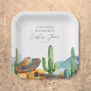 Aquarell-Mexikanische-Kaktus-Fiesta-Paar-Shower Pappteller