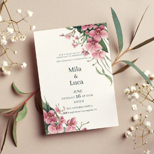 Aquarell mintrosa Orchideen Blumenhochzeit Einladung