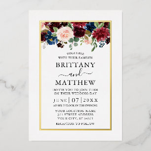 Aquarell-Mischflor-Hochzeit Elegant Gold Folieneinladung
