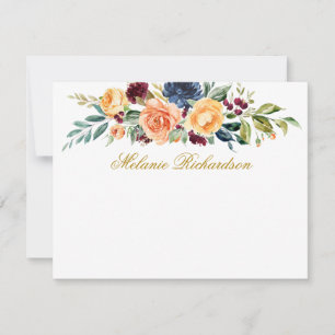 Aquarell-Mischflorales Gold Personalisiert Mitteilungskarte