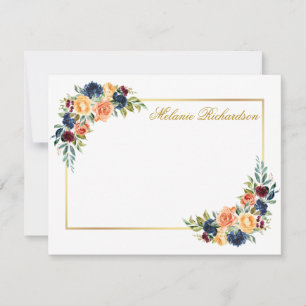 Aquarell-Mischflorales Goldrahmen personalisiert Mitteilungskarte