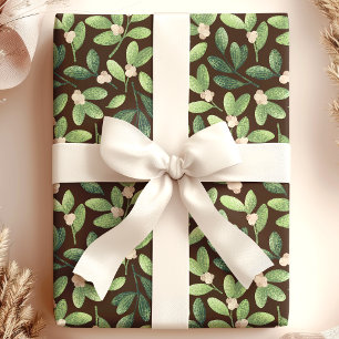 Aquarell-Mistelzweig Elegant Braune Florale Feiert Geschenkpapier