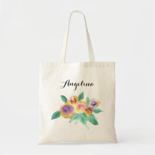 Aquarell mit Blumen mit Namen Tragetasche