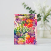 Aquarell mit Gemüsesorten. Gemalt. Postkarte (Stehend Vorderseite)