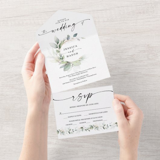 Aquarell mit Gold in einer Hochzeit All In One Einladung (Abreißen)