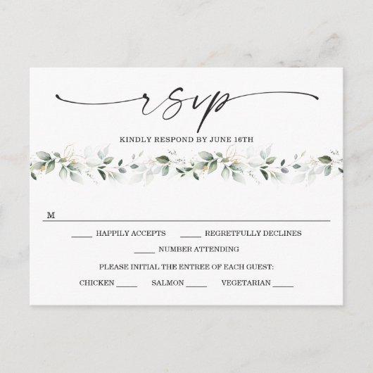Aquarell mit Gold Wedding RSVP Postkarte (Vorderseite)