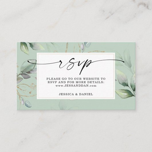 Aquarell mit Sage und Gold RSVP Card Visitenkarte (Vorderseite)