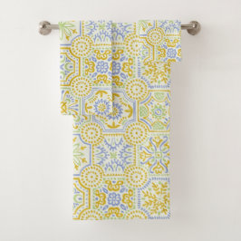 Aquarell-Mittelmeer-Azulejo-Boho-Muster  Badhandtuch Set