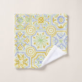 Aquarell-Mittelmeer-Azulejo-Boho-Muster Badhandtuch Set (Waschlappen)