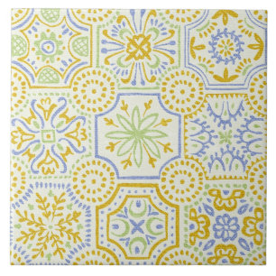 Aquarell-Mittelmeer-Azulejo-Boho-Muster Fliese