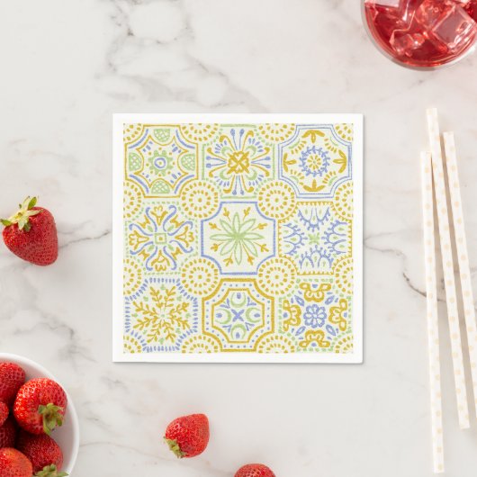 Aquarell-Mittelmeer-Azulejo-Boho-Muster  Serviette (Beispiel)