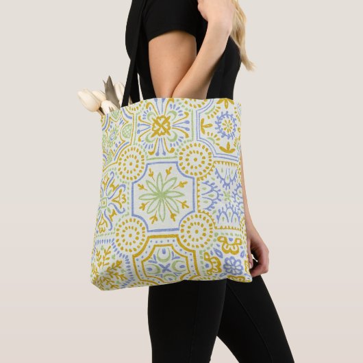 Aquarell-Mittelmeer-Azulejo-Boho-Muster  Tasche (Von Nahem)
