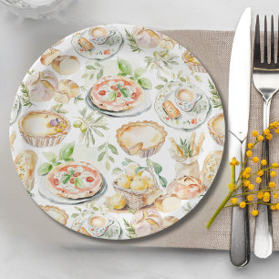 Aquarell-Mittelmeer-Lebensmittel-Muster Pappteller