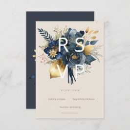 Aquarell Mitternacht blaue Goldflorenkarte RSVP Karte