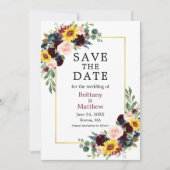 Aquarell Mixed Floral Eleganter Goldrahmen Save The Date (Vorderseite)