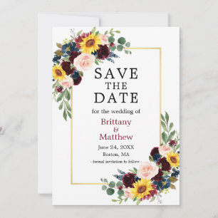 Aquarell Mixed Floral Eleganter Goldrahmen Save The Date