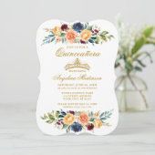 Aquarell Mixed Floral Greenerie Quinceanera Einladung (Stehend Vorderseite)