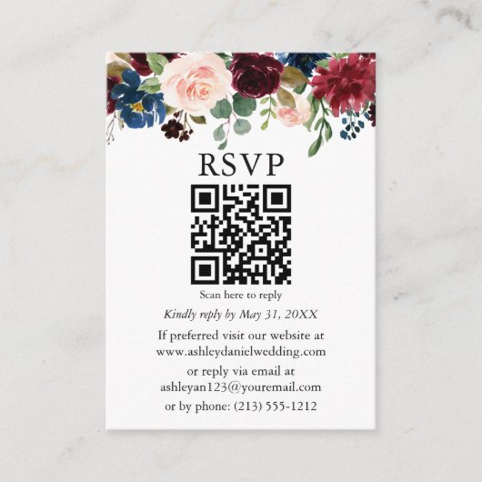 Aquarell Mixed Floral Wedding Blue QR UAWG Begleitkarte (Vorderseite)