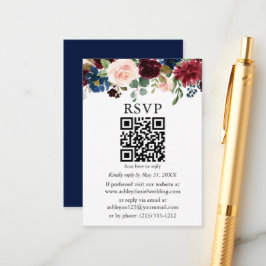Aquarell Mixed Floral Wedding Blue QR UAWG Begleitkarte