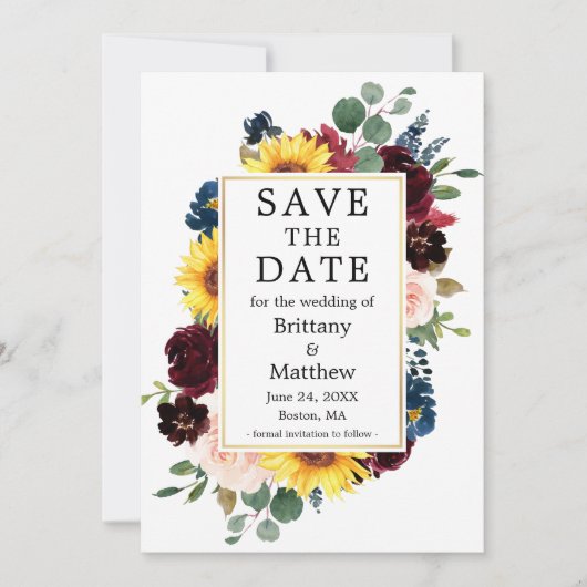 Aquarell Mixed Foto Back Gold Rahmen Save The Date (Vorderseite)